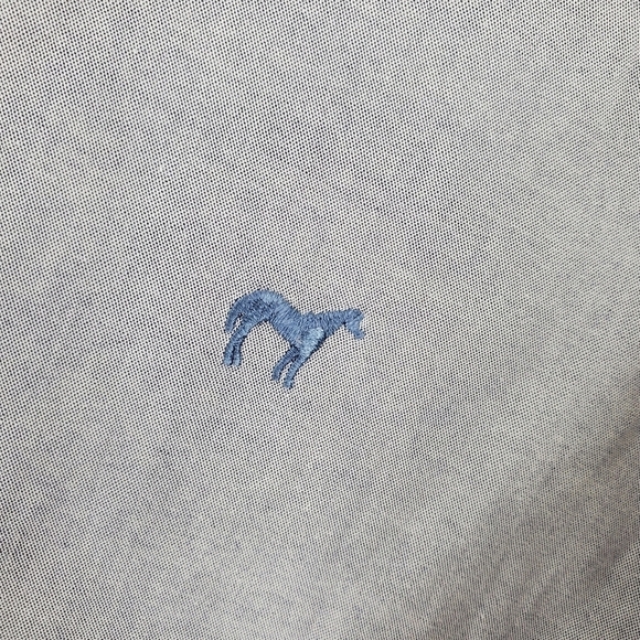 Vtg Wrangler Button Shirt Men 15.5 34 Chambray Gray Cowboy Cut X-Long Tails USA - Picture 7 of 12